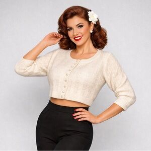 Vintage Silk Angora Lambs Wool Cream Women's Sweater